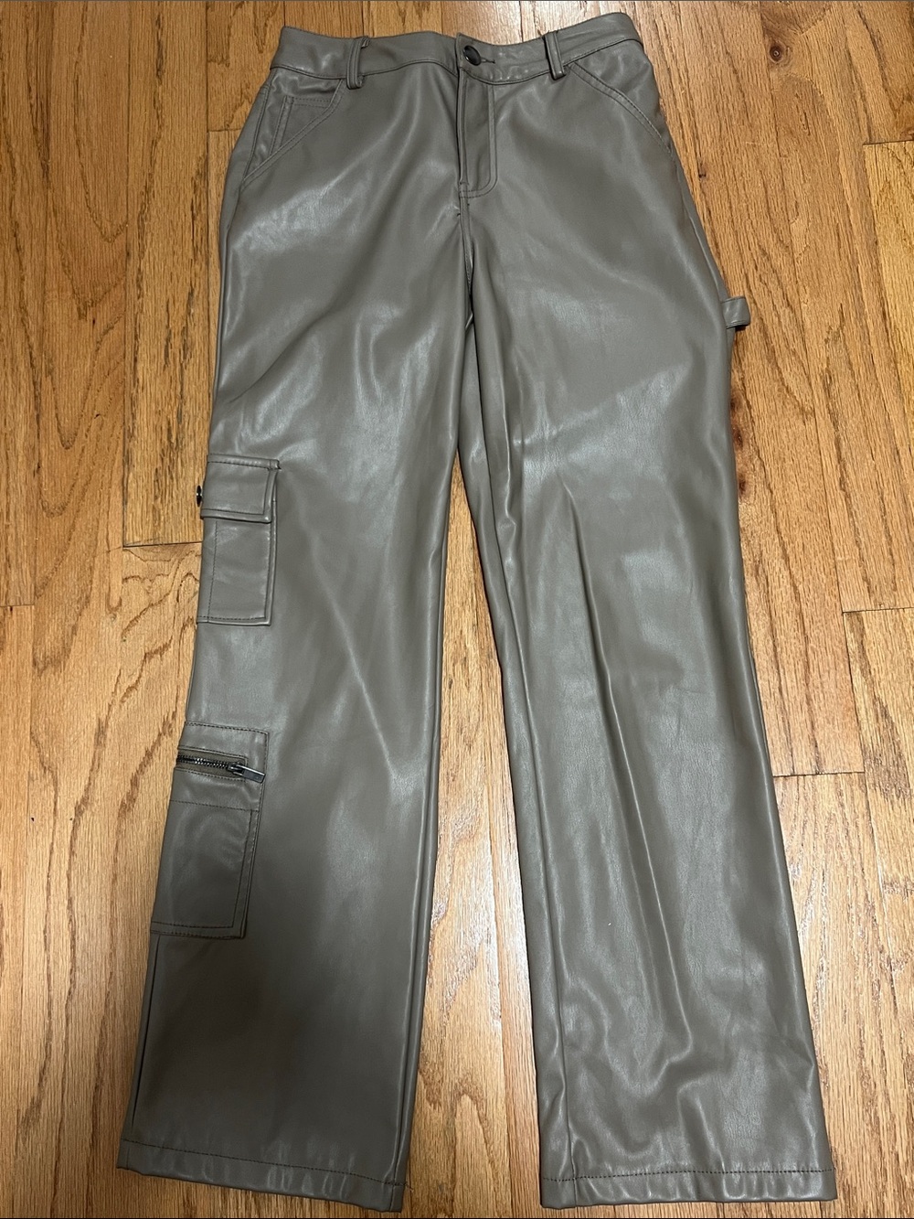 Ci Sono Taupe Faux Leather Cargo Pants